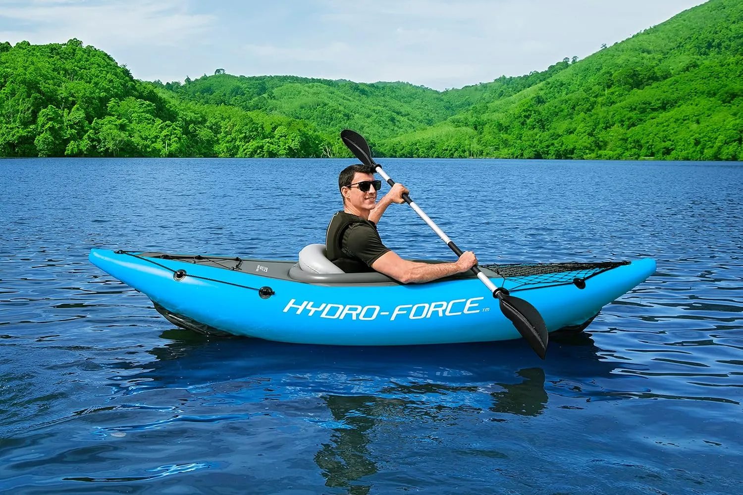 Hydro-Force Cove Champion | 1 Person Inflatable Kayak Set with Hand Pump, Paddles, Carry Bag, Blue