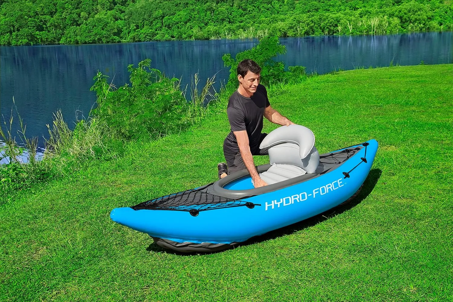Hydro-Force Cove Champion | 1 Person Inflatable Kayak Set with Hand Pump, Paddles, Carry Bag, Blue
