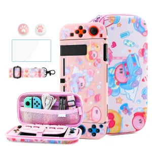 HYPERCASE Pink Anime Switch Carrying Case Kit with Cute Travel Bag for Nintendo Switch Accessories Storage, Soft TPU Protective Cover Skin, Screen Protector, Shoulder Straps & 2 Kawaii Thump Caps