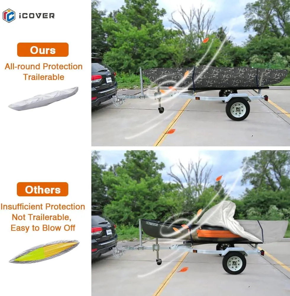 i COVER 13ft Kayak Cover- Water Proof Heavy Duty Canoes/Kayaks Covers Fits Canoe or Paddleboards up to 13ft Long and Beam Width up to 30in, Camo