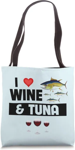 I Love Wine and Tuna Fish Saltwater Fishing Sea Drinking Tote Bag