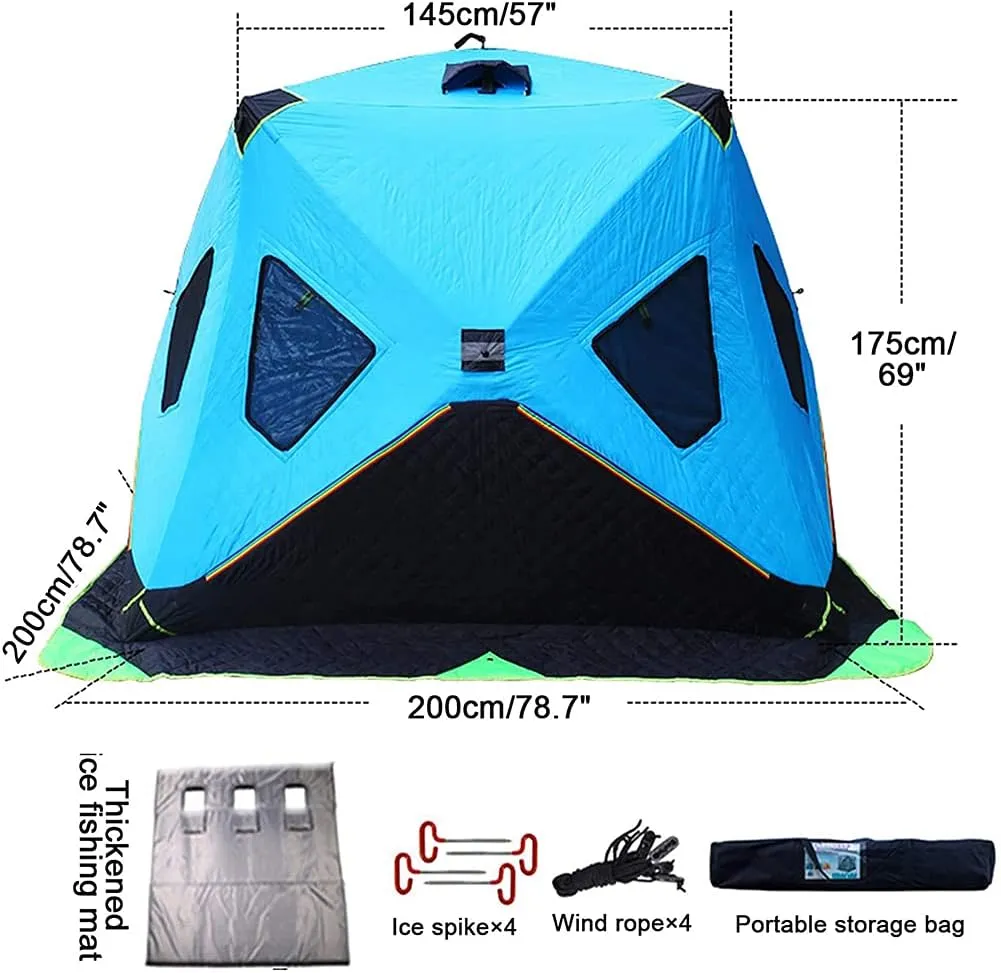 Ice Fishing Shelter Thicken Cotton Fishing Tent 3-4 Person Portable Ice Tent with Removable Windows,Zipper Door and Carry Bag for Outdoor Camping