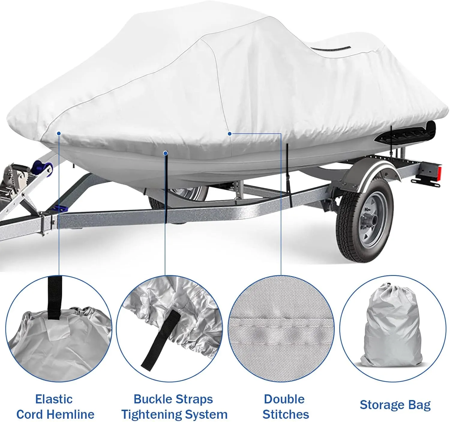 iCOVER Jet Ski Cover - Personal Watercraft Covers, Waterproof Heavy Duty Trailerable Jet Ski Protection for Seadoo Kawasaki Yamaha Wave Runner, Fits PWC Models Up to 113in Long
