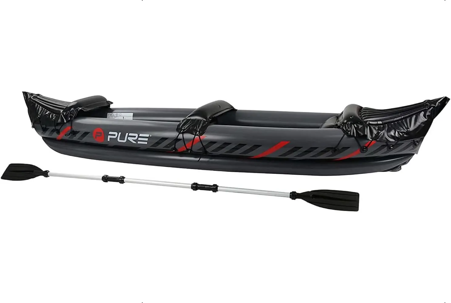 Inflatable Kayak - 2 Person Inflatable Kayak Boat Set - Includes Aluminium Paddle, Repair Kit, Black/Red, 325x81x53cm, P4F150040