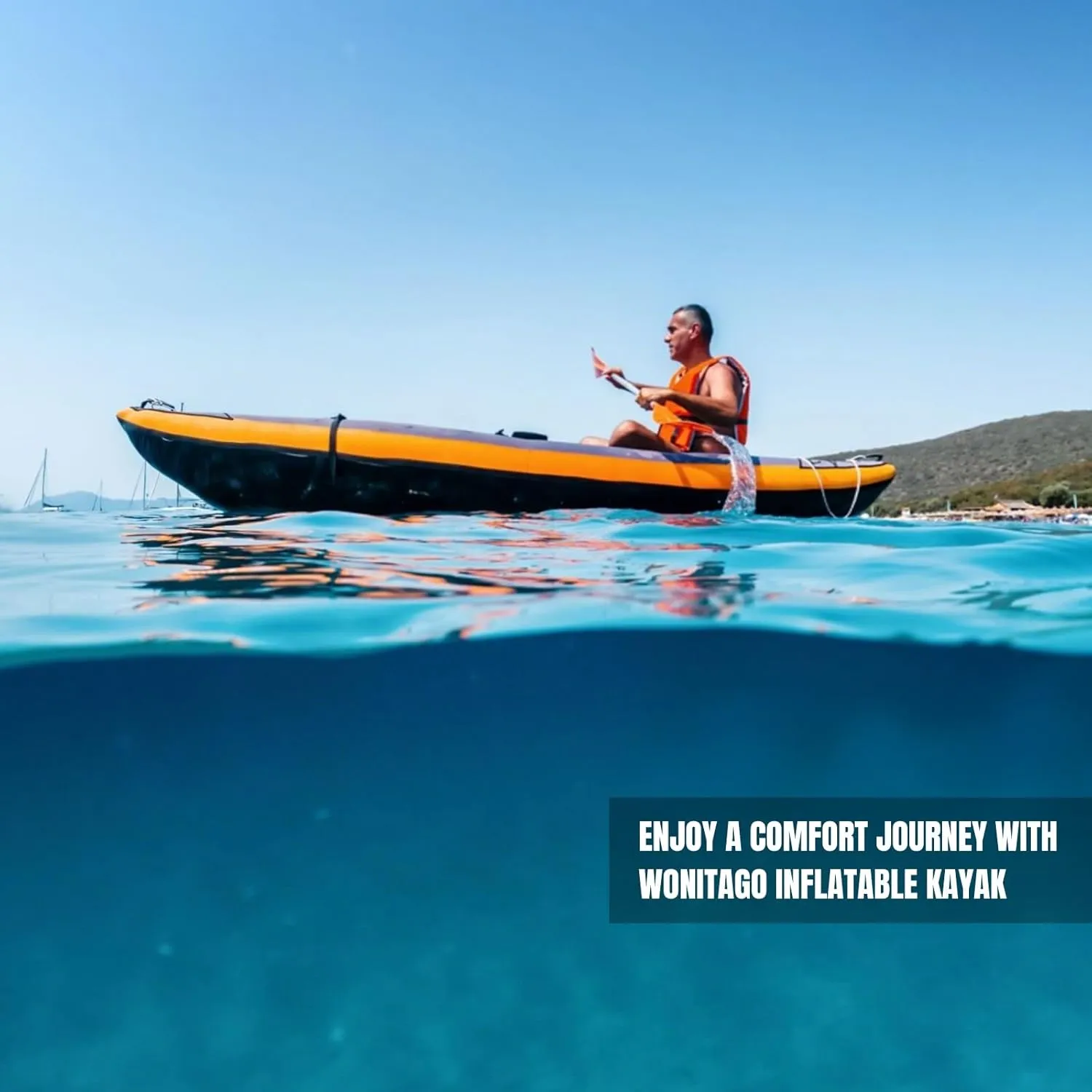 Inflatable Kayak, Recreational Touring Kayak with Adjustable Kayak Paddle, Hand Pump and Carrying Bag, 1/2 Person
