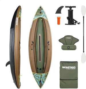 Inflatable Kayak, Recreational Touring Kayak with Adjustable Kayak Paddle, Hand Pump and Carrying Bag, 1/2 Person