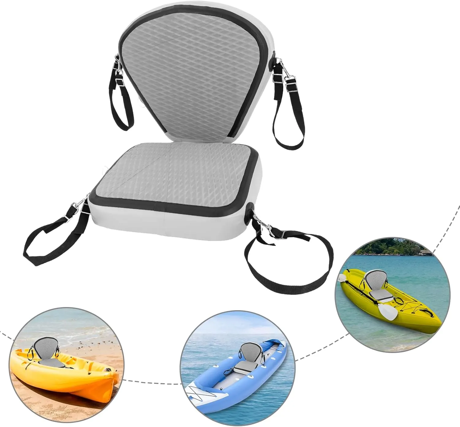 Inflatable Kayak Seat Portable Thicken Seat Cushion for Kayak Padded Kayak Seat w/Back Support Adjustable Strap, for Kayaking Canoeing Drifting Rafting Fishing (Grey)