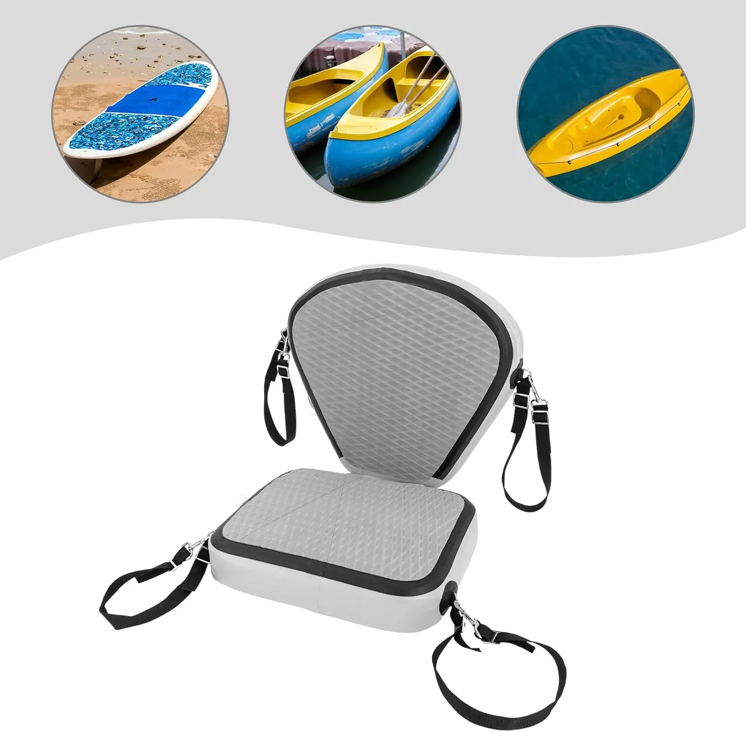 Inflatable Kayak Seat Thickened Padded Paddleboard Seat Canoe Seats with Back Support Support Adjustable Strap Kayak Replacement Parts for Kayaks Rowboats Fishing Boats Fishing Boat Rafting (Grey)