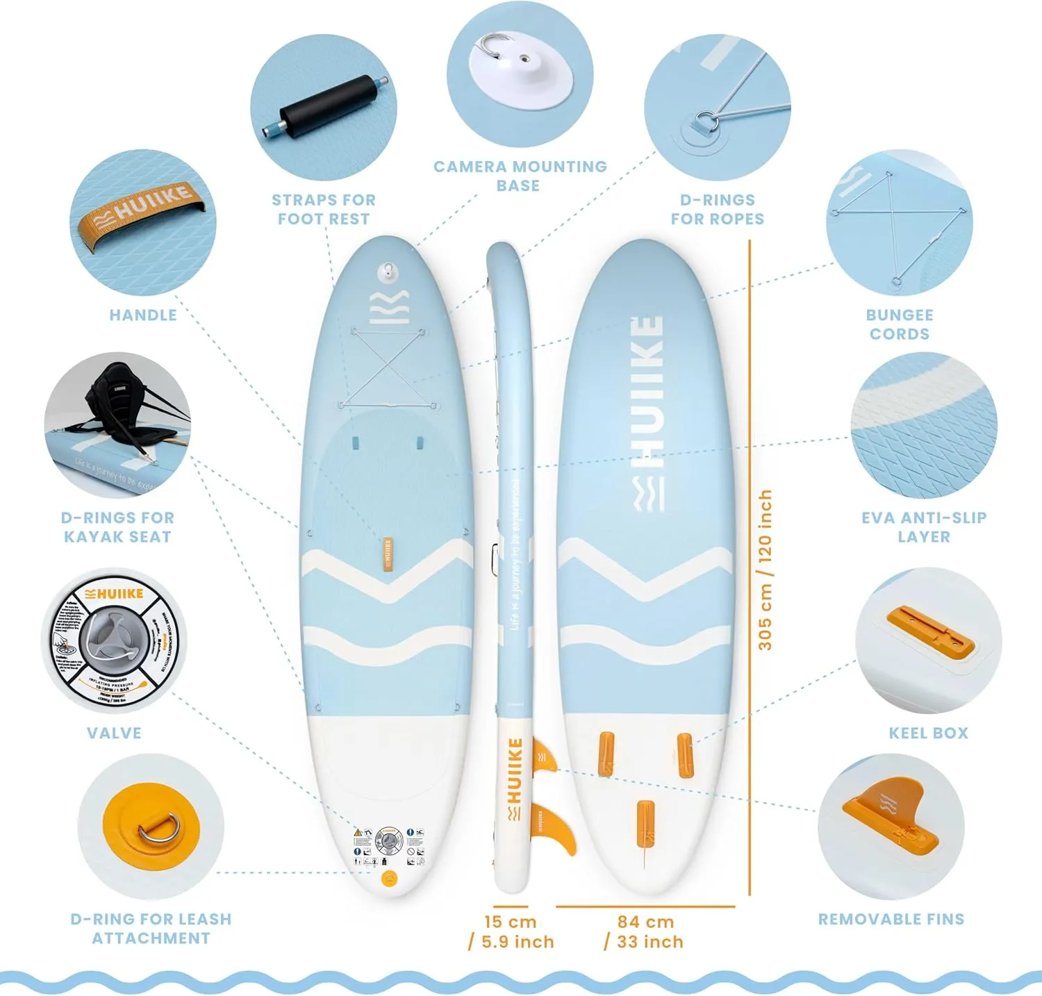 Inflatable Paddle Board with Premium Accessories - HUIIKE | Inflatable Paddle Boards for Adults with Kayak Seat and 2-in-1 Oar | Stand Up Paddleboard Great Stability Resistance | Stand-up Paddleboards