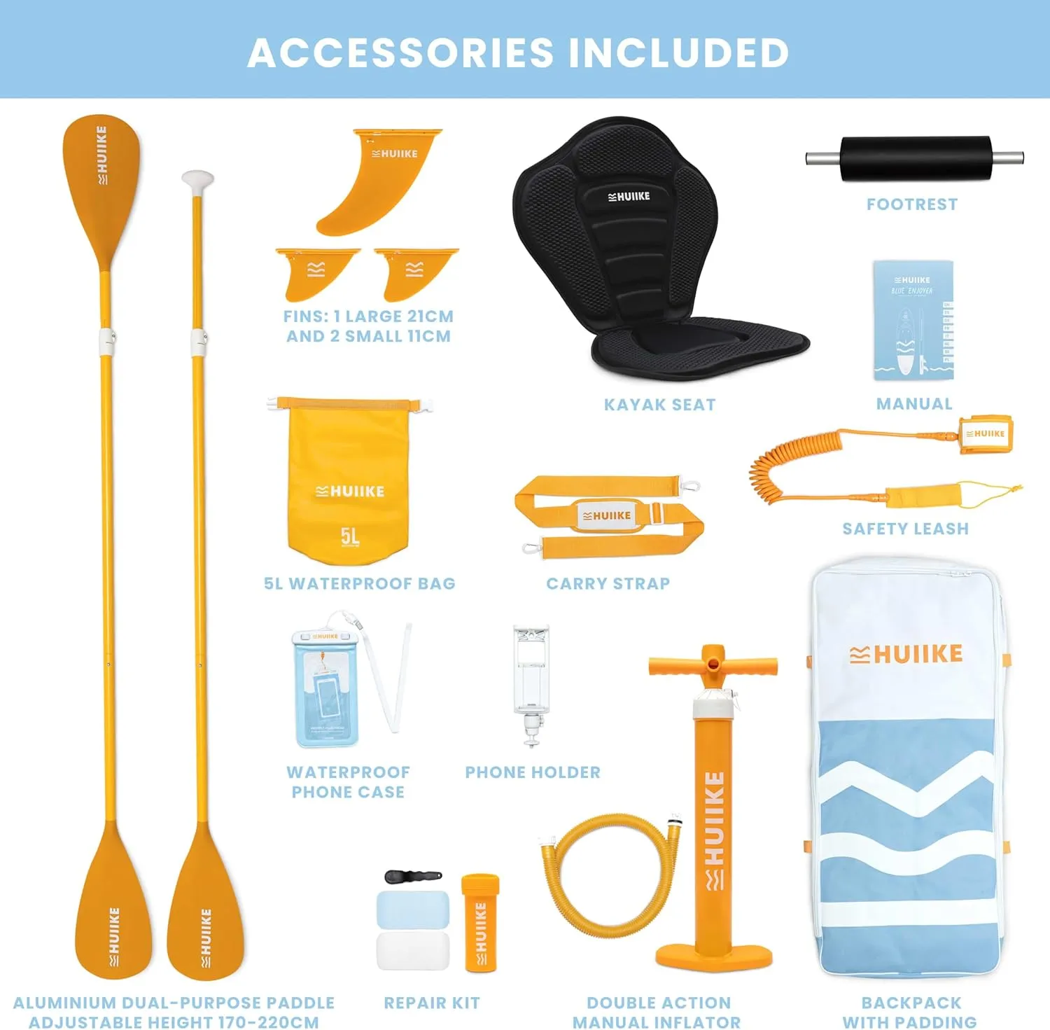Inflatable Paddle Board with Premium Accessories - HUIIKE | Inflatable Paddle Boards for Adults with Kayak Seat and 2-in-1 Oar | Stand Up Paddleboard Great Stability Resistance | Stand-up Paddleboards