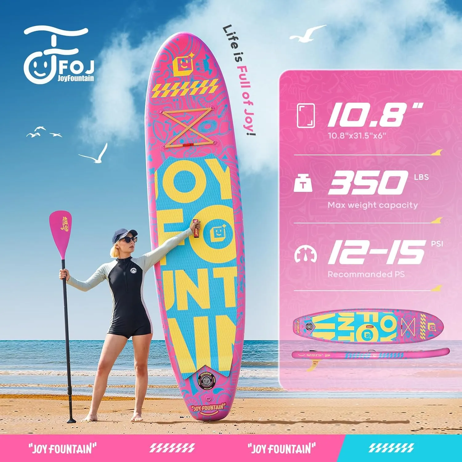 Inflatable Paddle Board,10.8'x31.5"x6" Stand Up Paddle Boards,Premium SUP Board Paddle with Removable Fin, Floating Paddle, Hand Pump, Waterproof Bag for Adults & Youth