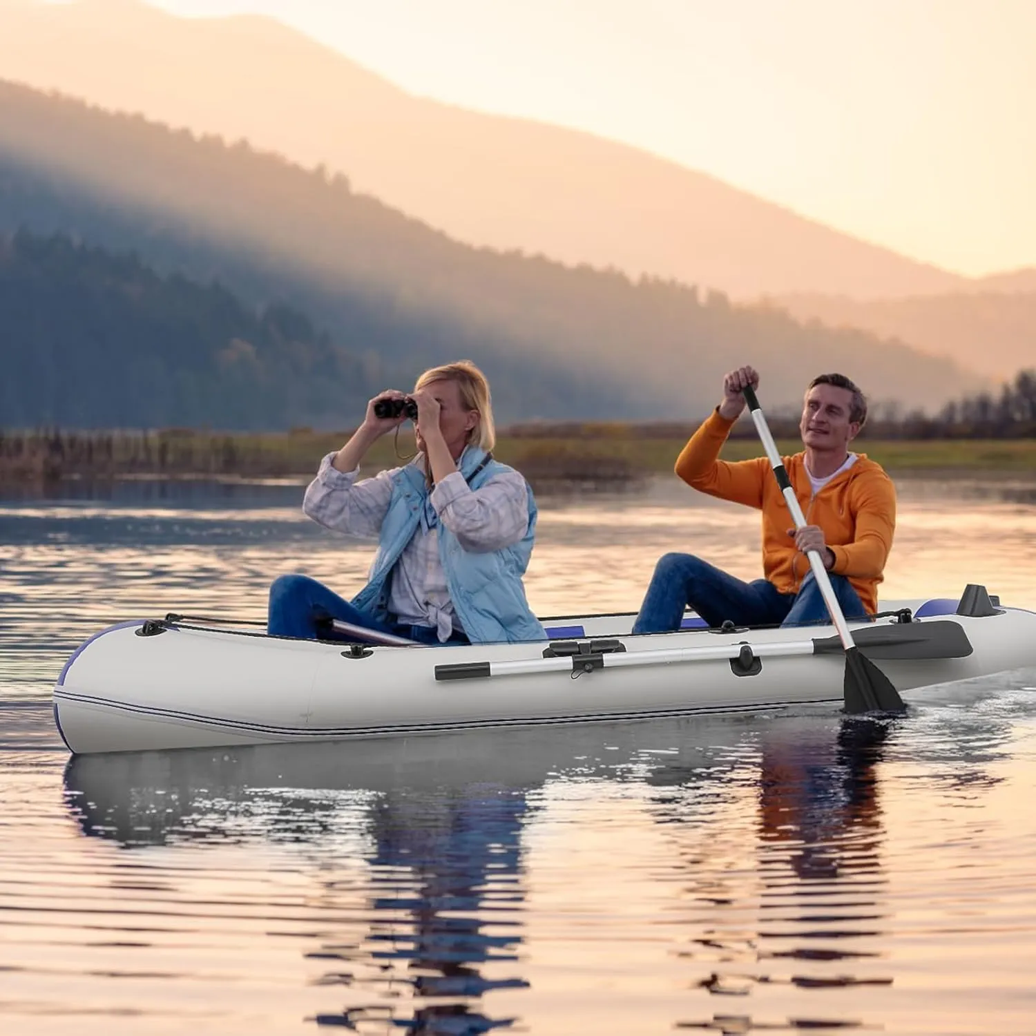 Inflatable Sports Kayak(Oars Included), 1-4 Person Air Fishing Raft Boat, Max Load 790Ibs, Quick Inflation and Deflation, Carry Bag Included