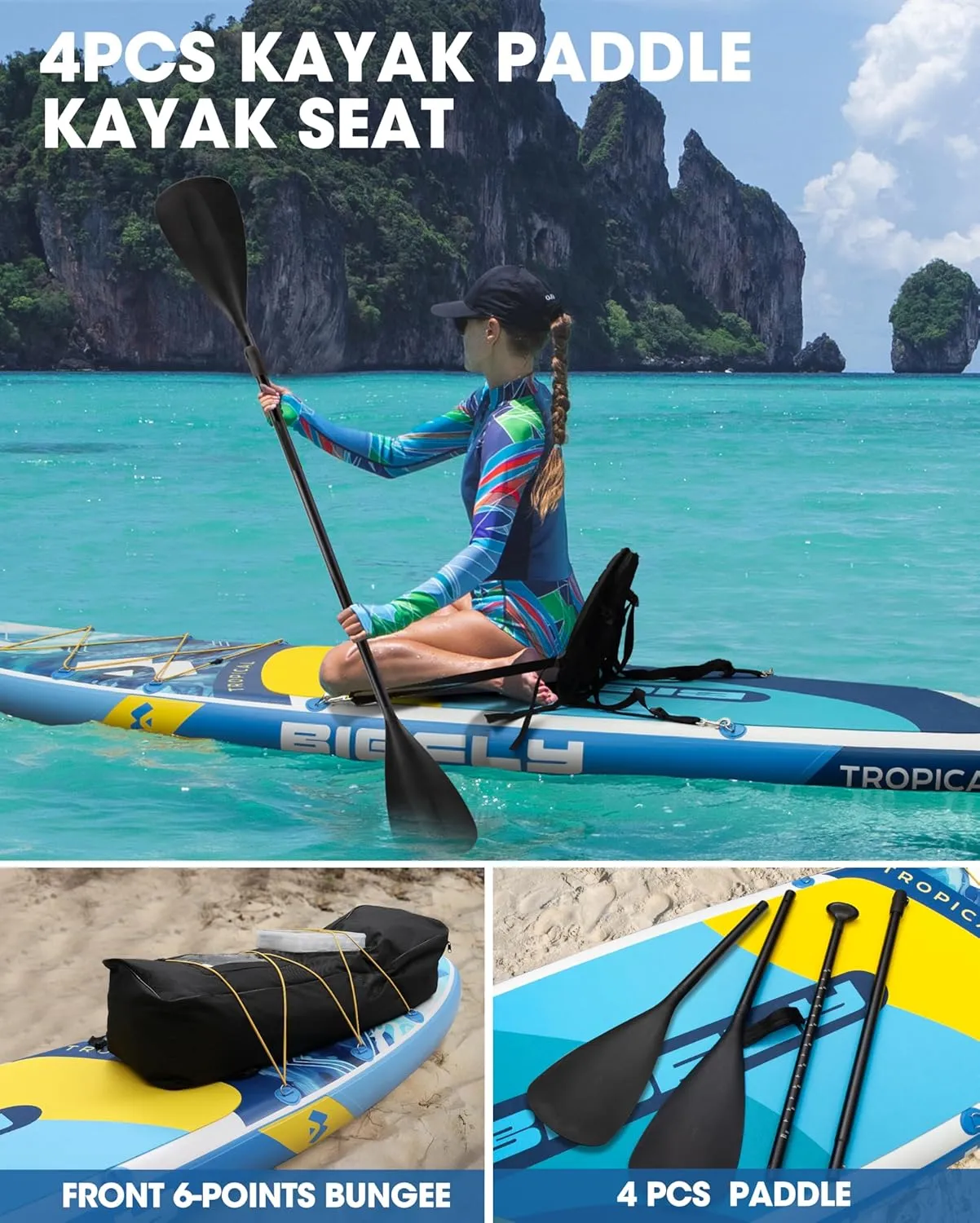 Inflatable Stand Up Paddle Board 11’*34”*6”, Blow Up Paddle Board for Adults,with Detachable Fins, Pump, Floating Paddle, Safety Leash,Backpack