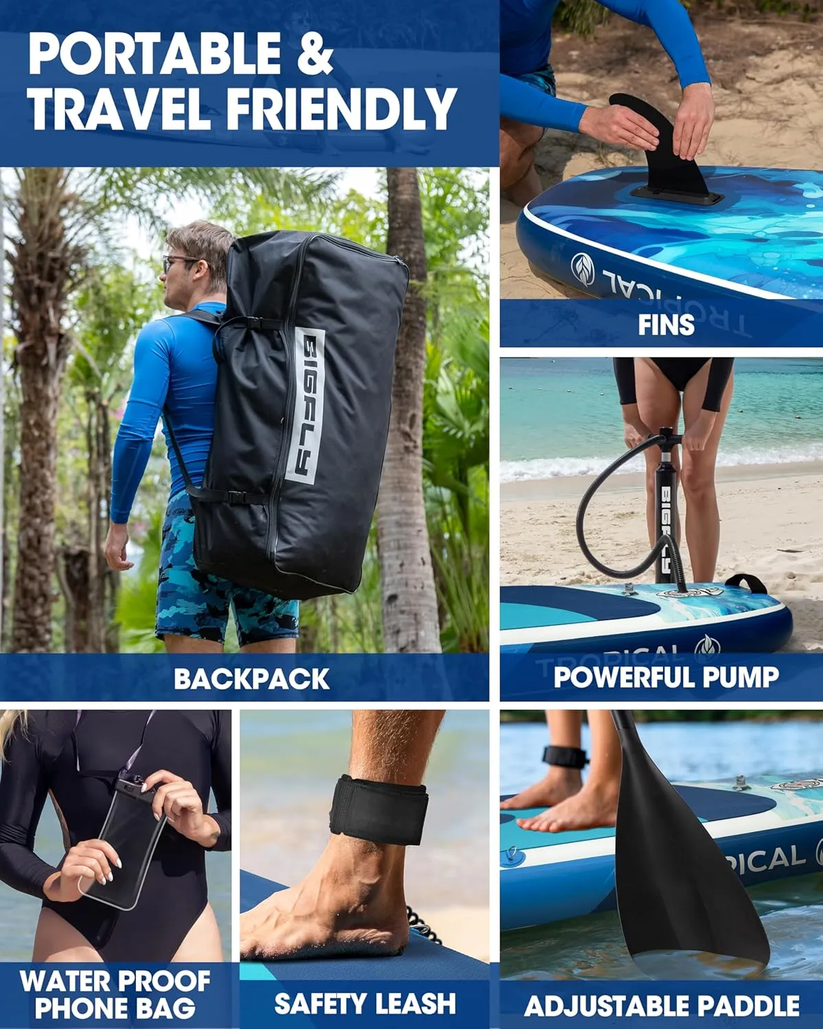 Inflatable Stand Up Paddle Board 11’*34”*6”, Blow Up Paddle Board for Adults,with Detachable Fins, Pump, Floating Paddle, Safety Leash,Backpack