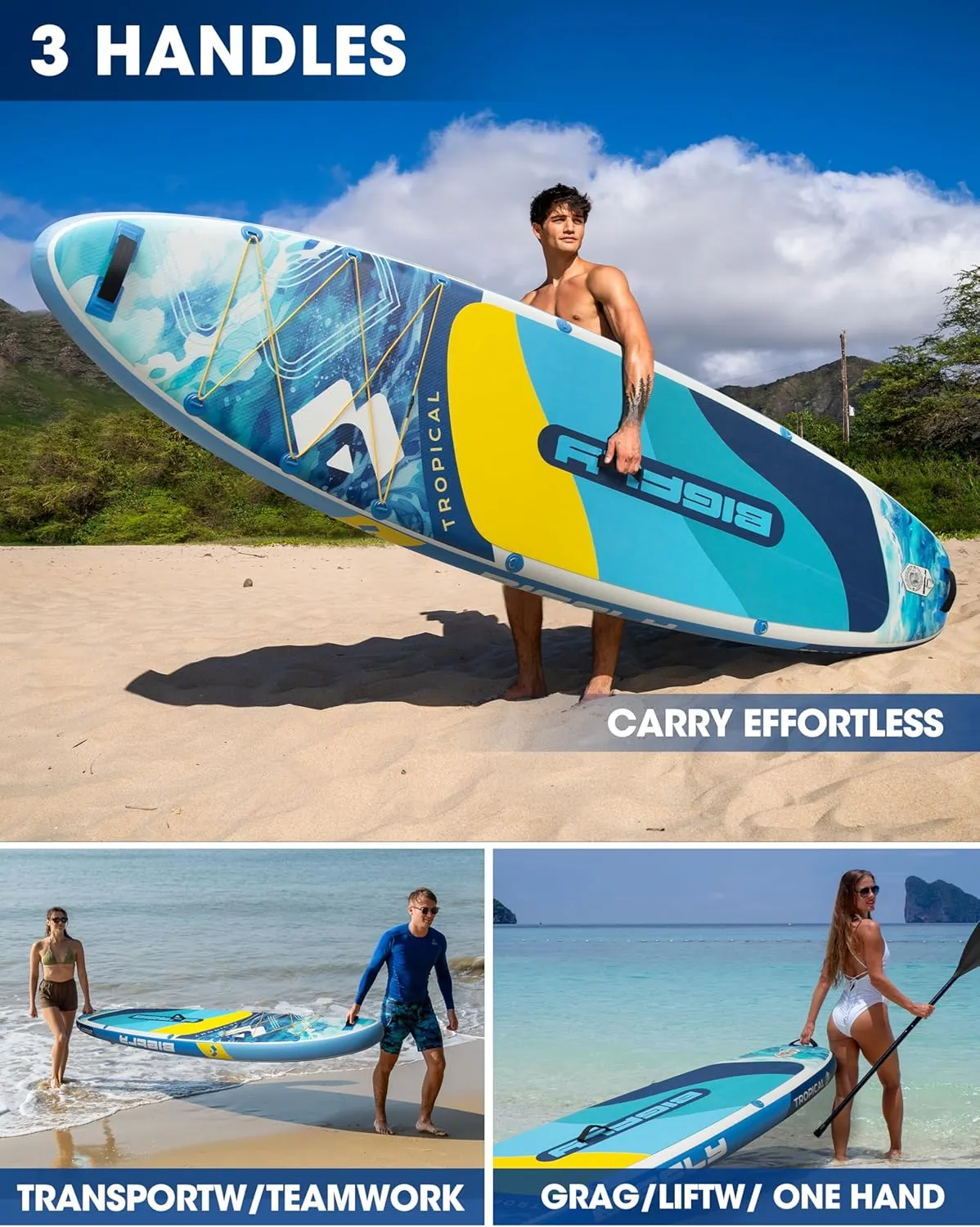 Inflatable Stand Up Paddle Board 11’*34”*6”, Blow Up Paddle Board for Adults,with Detachable Fins, Pump, Floating Paddle, Safety Leash,Backpack
