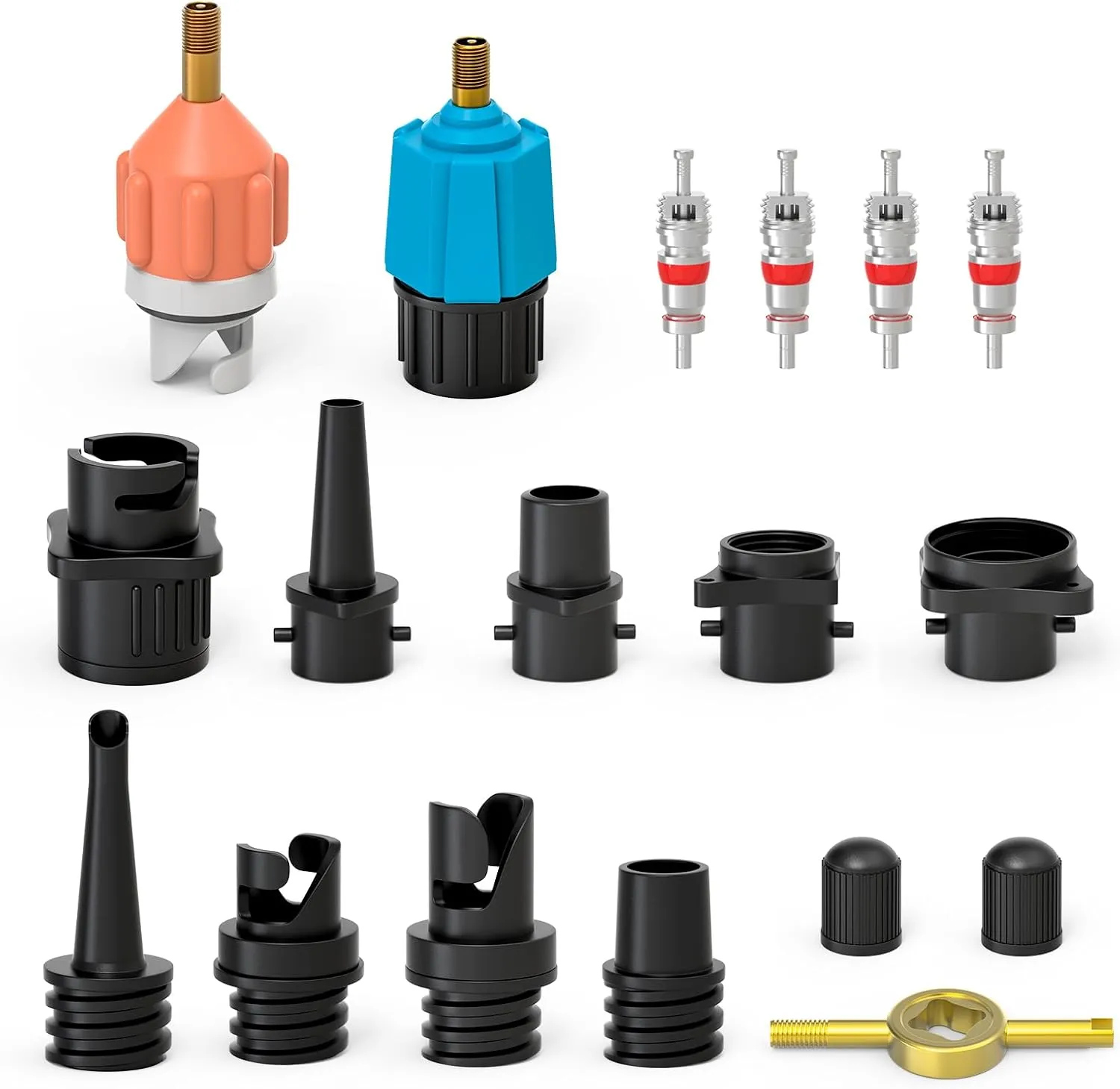 Inflatable SUP Pump Adaptor, Blue and Red Air Pump Adapter with 9PCS Air Valve Nozzles for Inflatable Boat, Inflatable Kayak Pump Adapter, SUP Valve Adapter, Stand Up Paddle Board, etc.