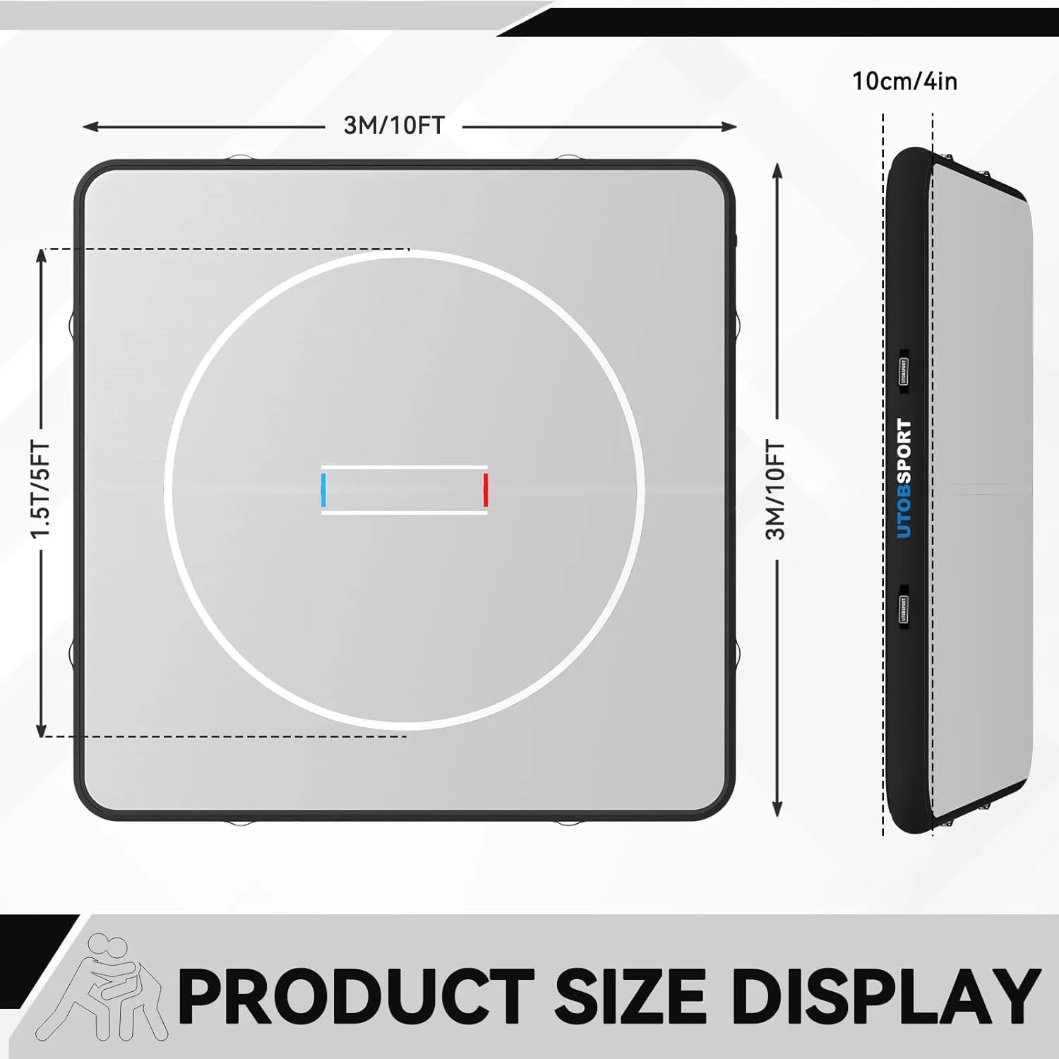 Inflatable Wrestling Mat, 10ft/ 13ft/ 16.5ft Jiu Jitsu Mats, PVC Landing Training Mat Foldable for Home Gym BJJ, MMA, Martial Art, Boxing, Grappling and Judo