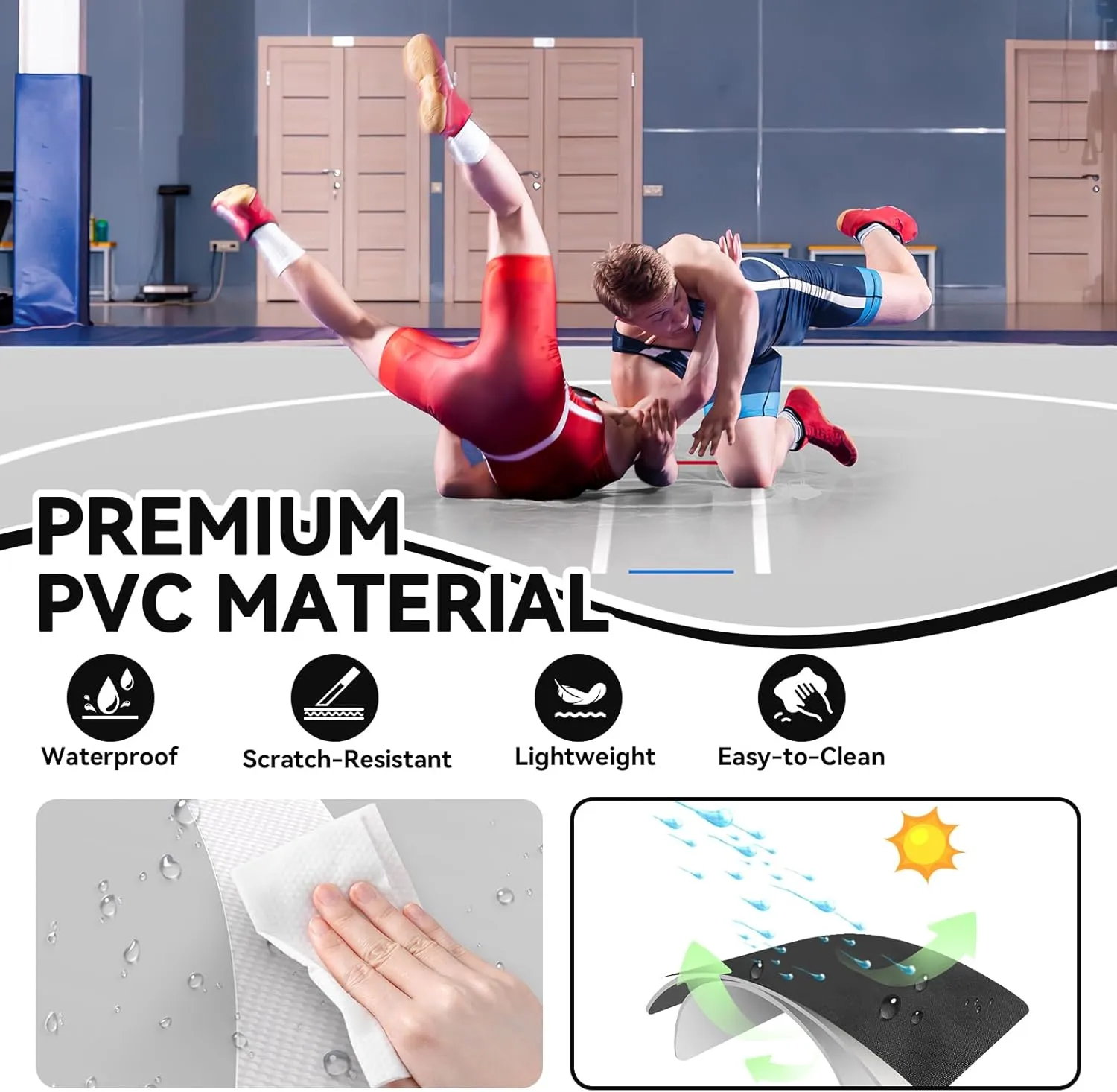 Inflatable Wrestling Mat, 10ft/ 13ft/ 16.5ft Jiu Jitsu Mats, PVC Landing Training Mat Foldable for Home Gym BJJ, MMA, Martial Art, Boxing, Grappling and Judo