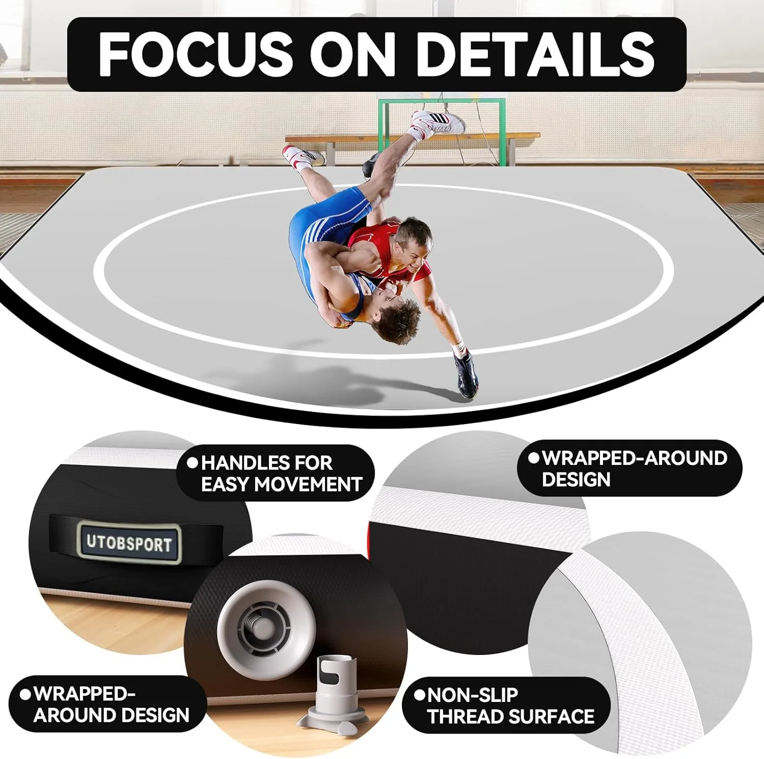 Inflatable Wrestling Mat, 10ft/ 13ft/ 16.5ft Jiu Jitsu Mats, PVC Landing Training Mat Foldable for Home Gym BJJ, MMA, Martial Art, Boxing, Grappling and Judo