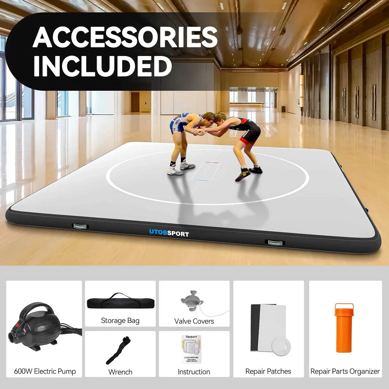 Inflatable Wrestling Mat, 10ft/ 13ft/ 16.5ft Jiu Jitsu Mats, PVC Landing Training Mat Foldable for Home Gym BJJ, MMA, Martial Art, Boxing, Grappling and Judo