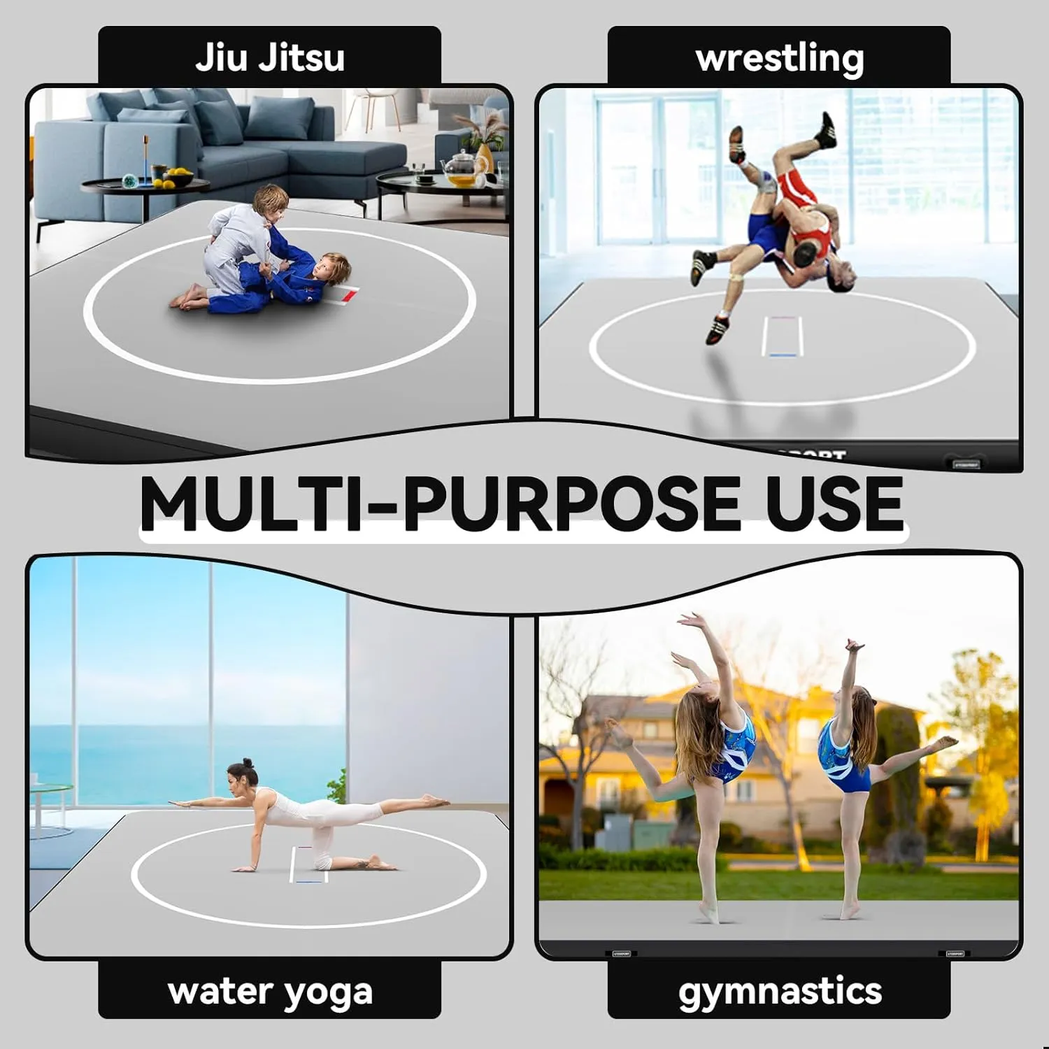 Inflatable Wrestling Mat, 10ft/ 13ft/ 16.5ft Jiu Jitsu Mats, PVC Landing Training Mat Foldable for Home Gym BJJ, MMA, Martial Art, Boxing, Grappling and Judo