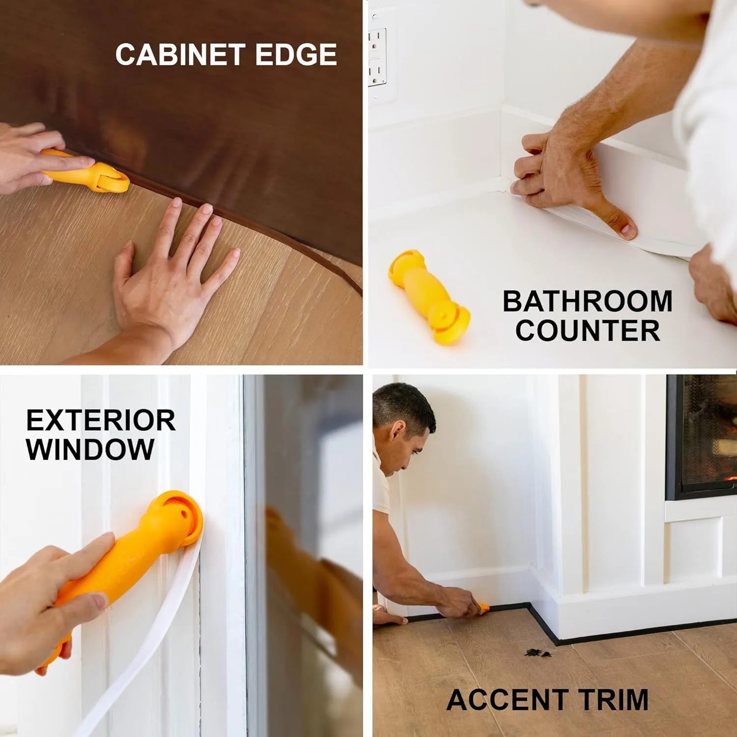 InstaTrim Self-Adhesive Flexible Moulding Trim Kit - Fast, Easy Installation with Professional Results - 20ft of Brown 1/2" Caulk Tape, Applicator Tool, & Corners