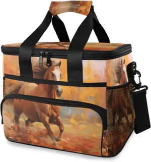Insulated Cooler Bag 24 Cans Large Capacity Lunch Box-Horse Running Print Leak Proof with Shoulder Strap for Camping Picnic