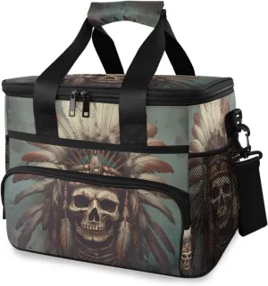 Insulated Cooler Bag 24 Cans Large Capacity Lunch Box-Skeleton Chief Print Leak Proof with Shoulder Strap for Camping Picnic