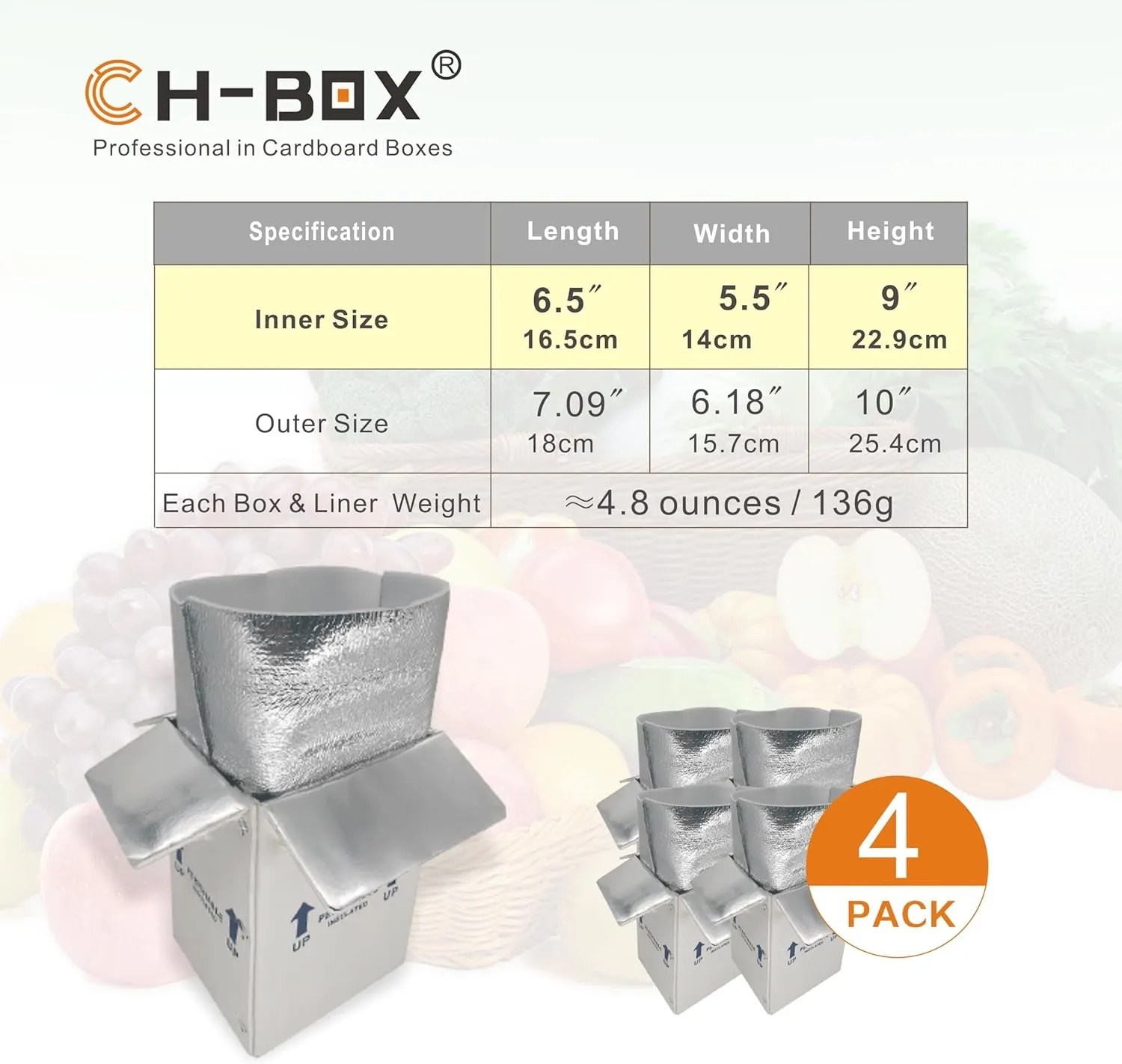 Insulated Shipping Boxes with Liners, 4 Pack 7'' x 6'' x 10'' Small Cold Shipping Boxes, for Perishable Frozen Food Shipping, White (TB7610L-4)
