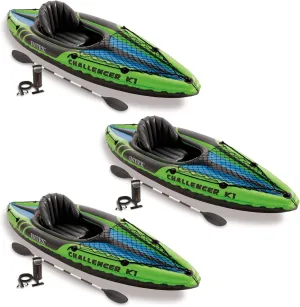 Intex Challenger K1 1-Person Inflatable Sporty Kayak w/Oars and Pump