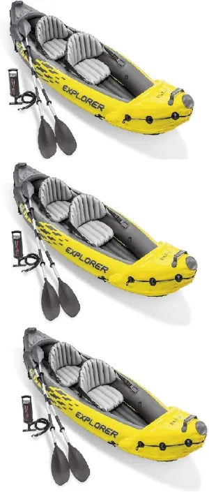 Intex Explorer K2 2 Person Inflatable Kayak Set and Air Pump, Yellow (3 Pack)