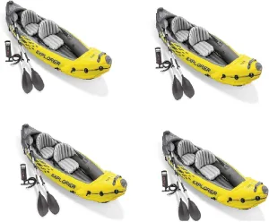 Intex Explorer K2 Kayak, 2-Person Inflatable Set with Oars and Air Pump (4 Pack)
