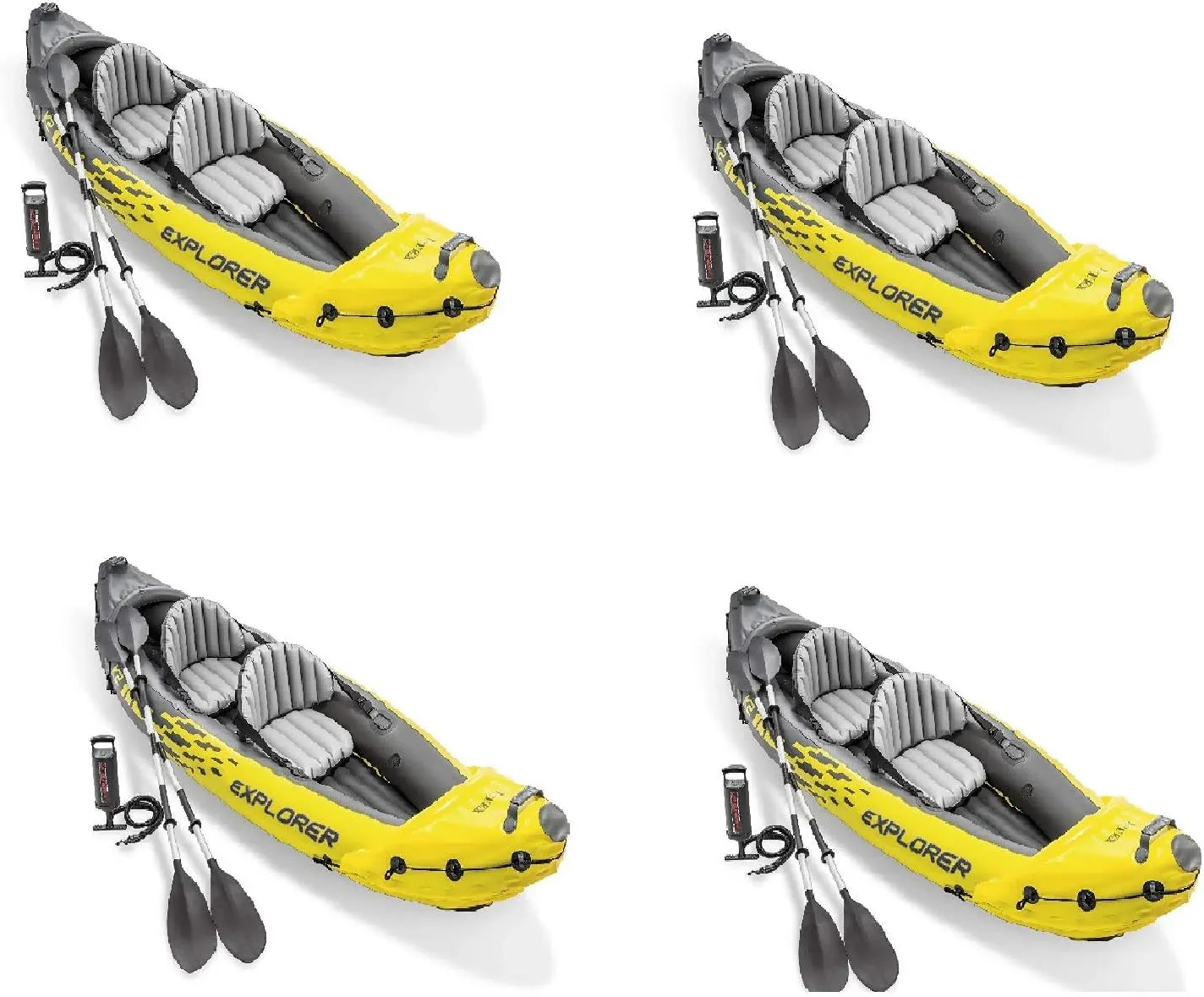 Intex Explorer K2 Kayak, 2-Person Inflatable Set with Oars and Air Pump (4 Pack)