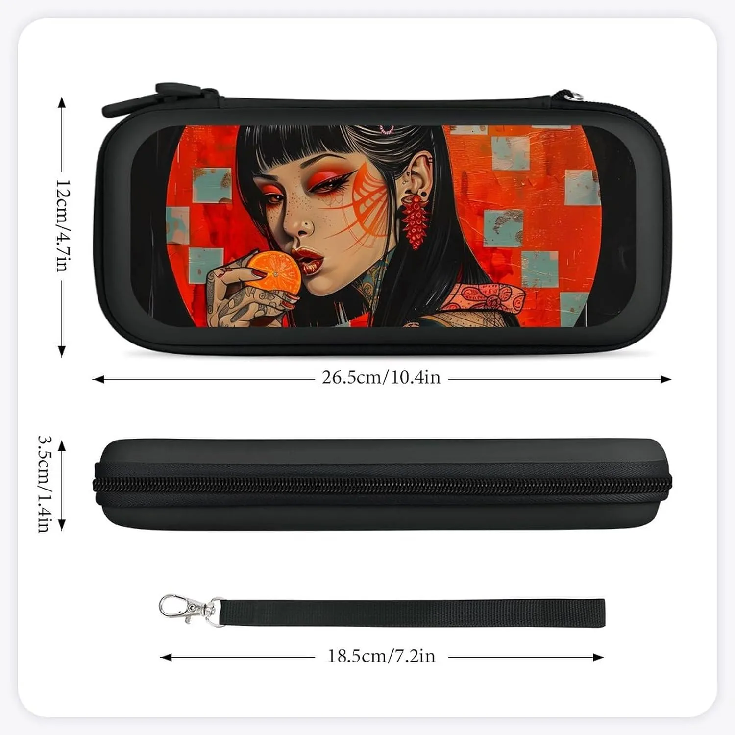 Japanese Rock Geisha Hard Shell Travel Case with Rope 15 Game Card Pockets Compatible with Switch Protective