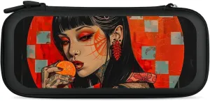 Japanese Rock Geisha Hard Shell Travel Case with Rope 15 Game Card Pockets Compatible with Switch Protective