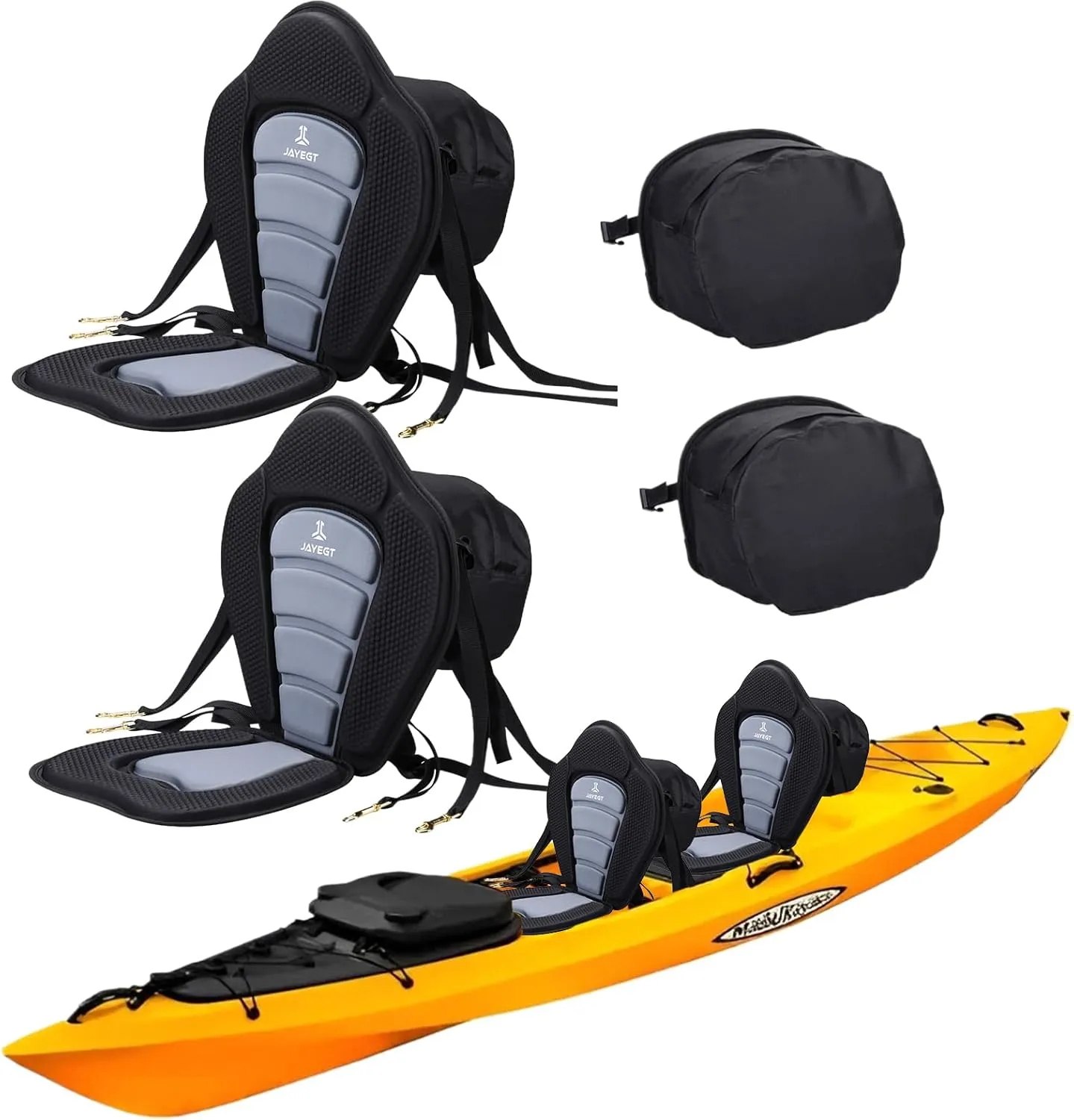 JAYEGT Kayak Seat Deluxe Padded Back Canoe Seat with Back Support ，SUP Paddle Board Seats Fishing Seat for Universal Sit with Detachable Storage Bag and 4 Adjustable Straps.