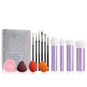 Jessup Makeup Sponge Set 3pcs, Eyeshadow Brush Set 6pcs, Makeup Brush Cleaner Mat and Makeup Box with Mirror T504 Bundled with Face Kabuki Makeup Brushes Set T517