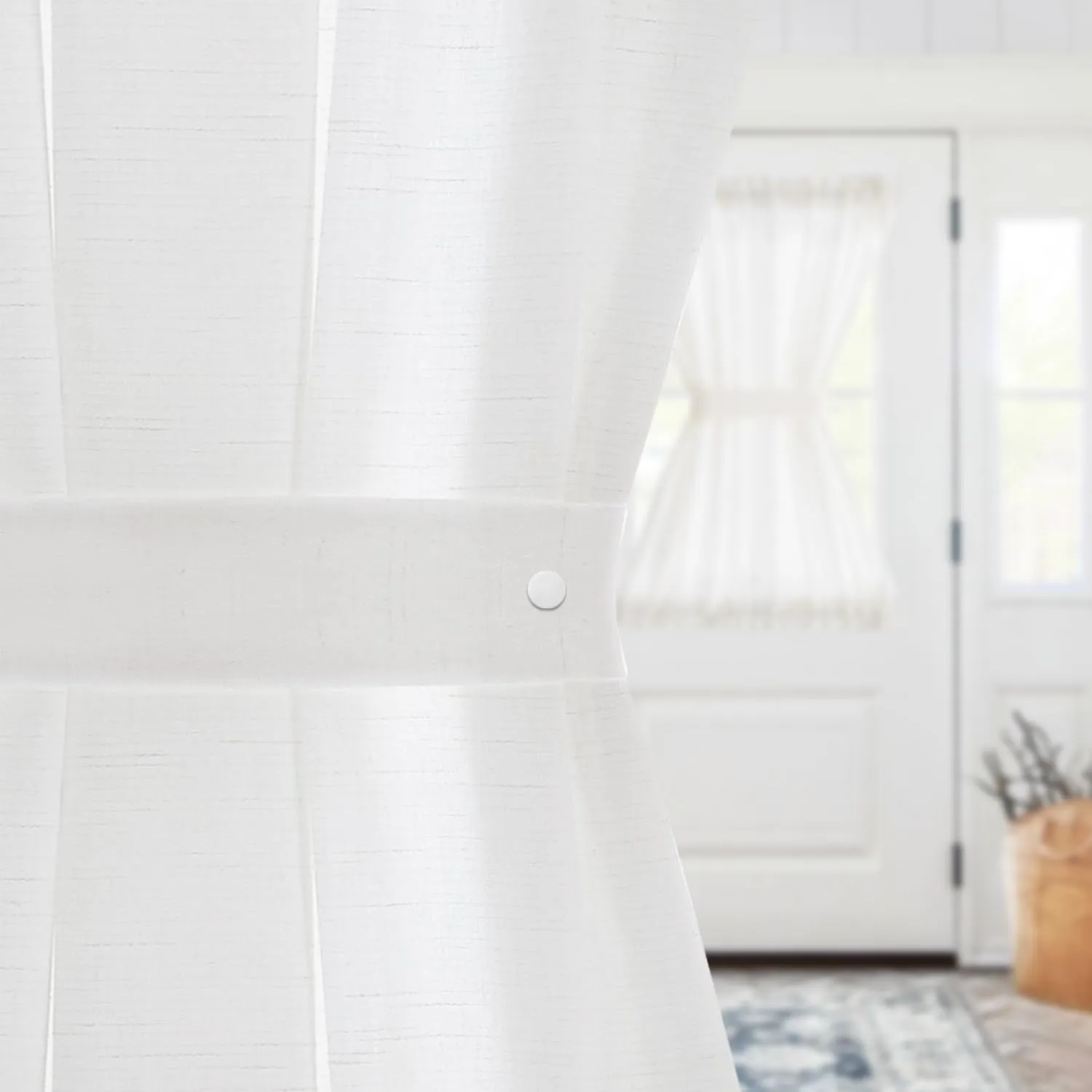 jinchan Linen French Door Curtain 40 Inch Farmhouse Window Curtains Flax Country Rustic Door Curtain Privacy Panel with Tieback Rod Pocket Light Filtering 1 Panel White