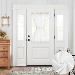 jinchan Linen French Door Curtain 40 Inch Farmhouse Window Curtains Flax Country Rustic Door Curtain Privacy Panel with Tieback Rod Pocket Light Filtering 1 Panel White