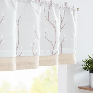 jinchan Linen Valance Sheer Double Layer Kitchen Window Curtain Leaf Embroidered Valance for Living Room Cafe Farmhouse Light Filtering Rustic Country Curtain 18 Inch Rod Pocket 1 Panel White