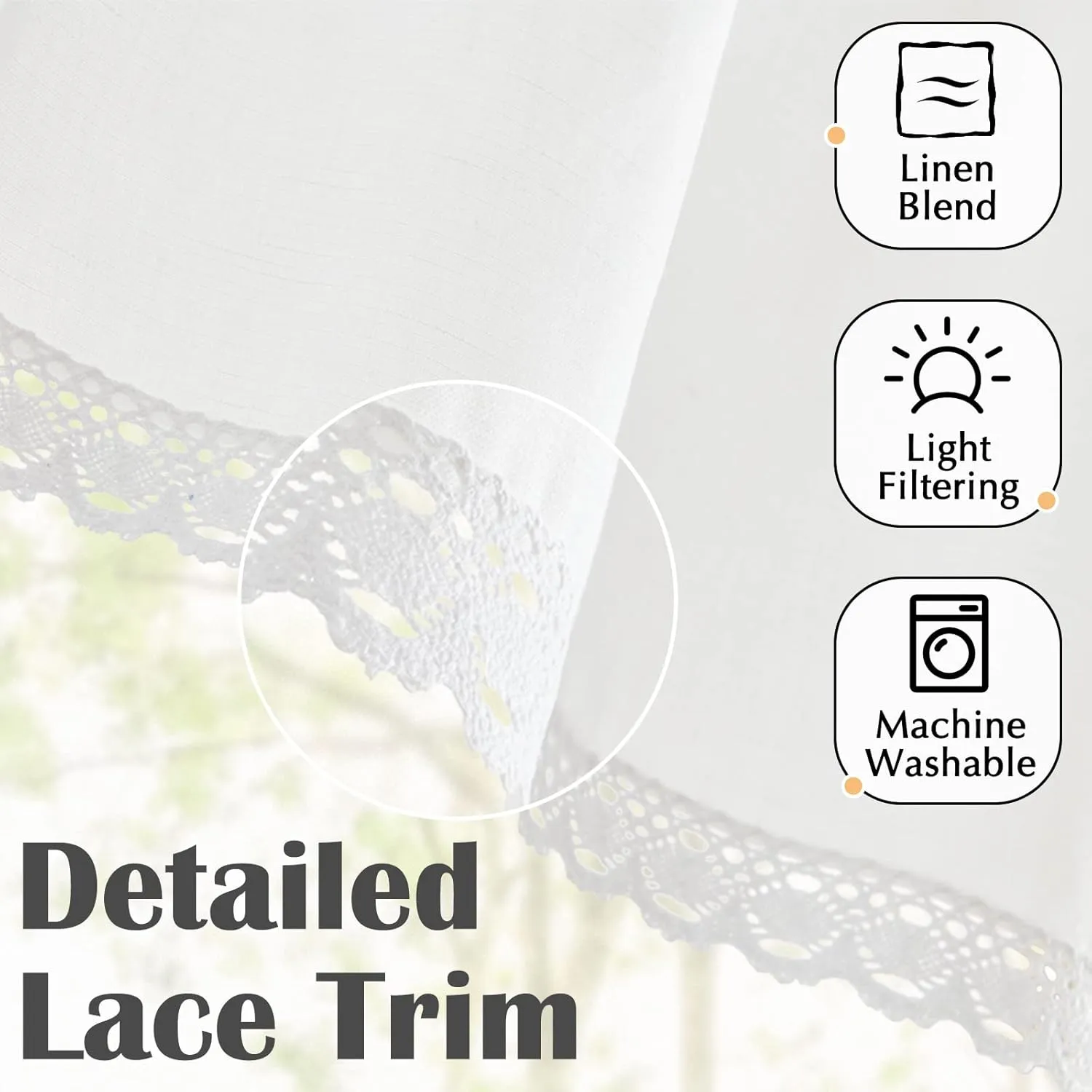 jinchan Linen Valance with Lace Trim Farmhouse Rustic Valance Curtain for Window 18 Inch Small Window Treatment for Living Room Dining Room Semi Sheer Light Filtering Rod Pocket 1 Panel Off White