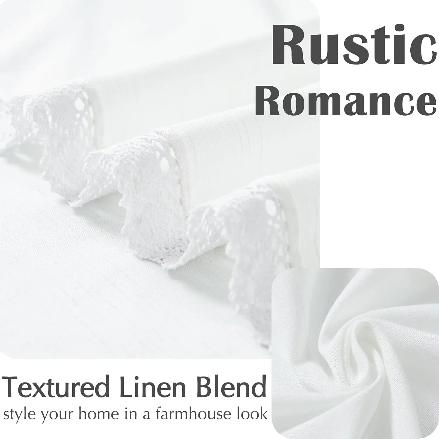 jinchan Linen Valance with Lace Trim Farmhouse Rustic Valance Curtain for Window 18 Inch Small Window Treatment for Living Room Dining Room Semi Sheer Light Filtering Rod Pocket 1 Panel Off White