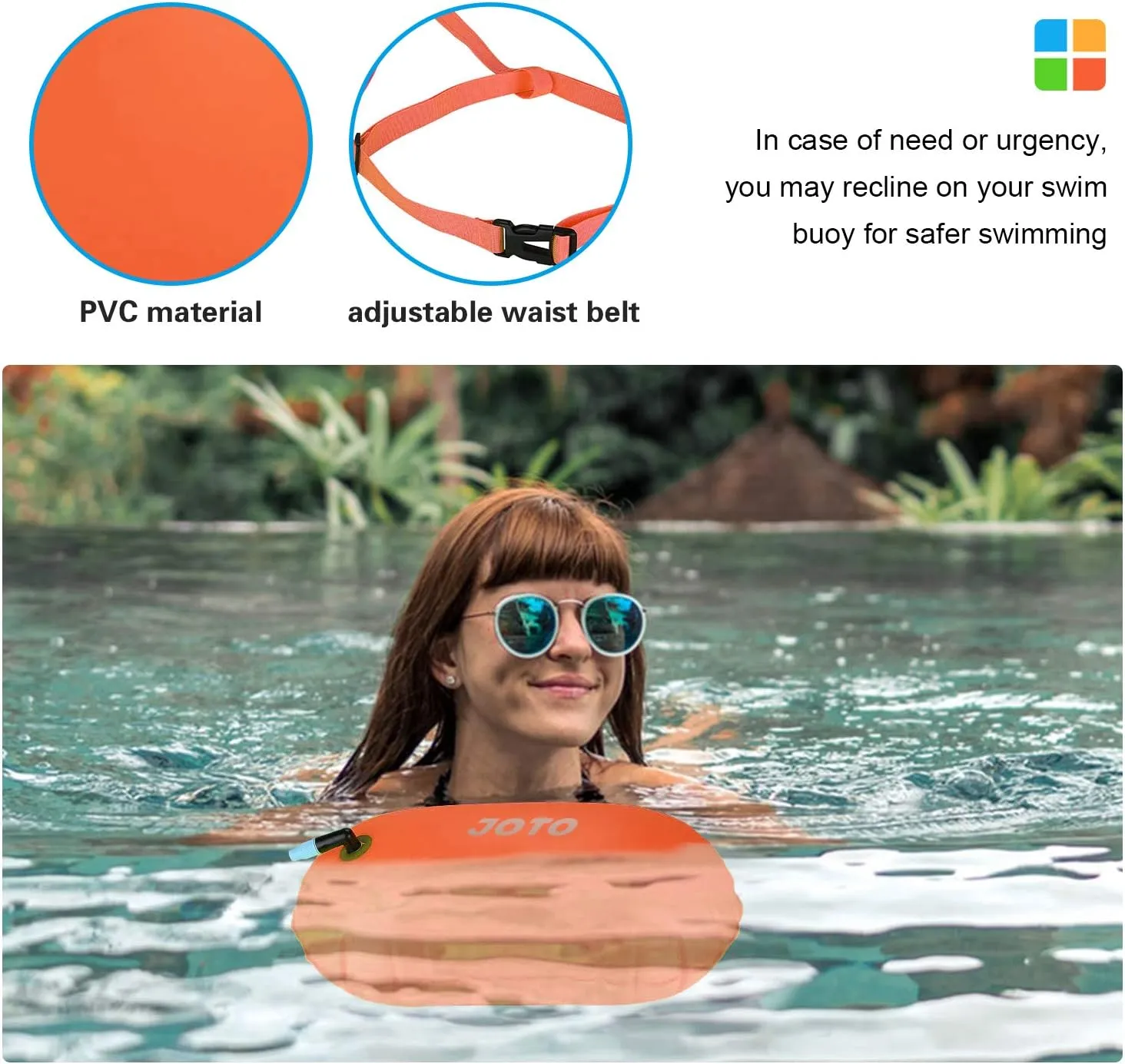 JOTO 2 Pack Swim Buoy Float for Open Water, Swimming Belt Bubble Safety Float with Adjustable Waist, Snorkeling, Swim Training, Triathletes, Kayaking