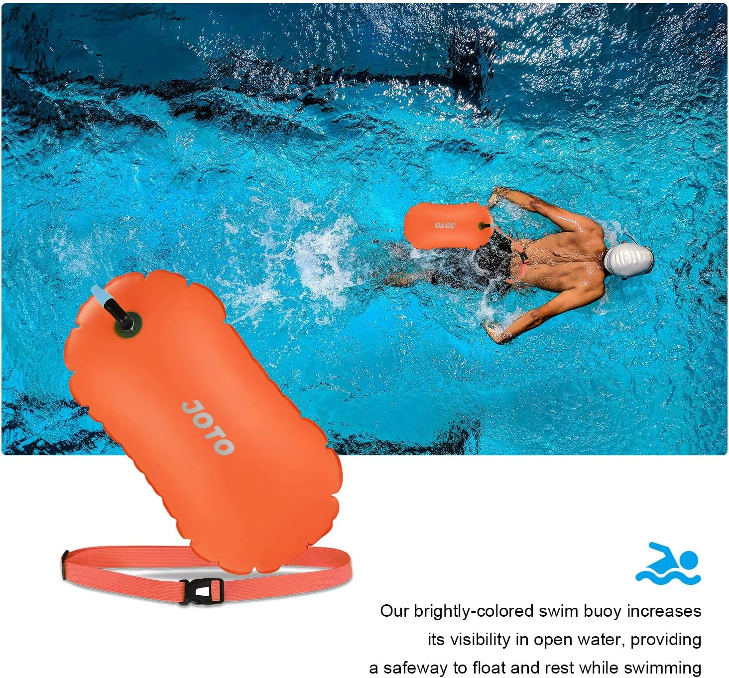 JOTO 2 Pack Swim Buoy Float for Open Water, Swimming Belt Bubble Safety Float with Adjustable Waist, Snorkeling, Swim Training, Triathletes, Kayaking