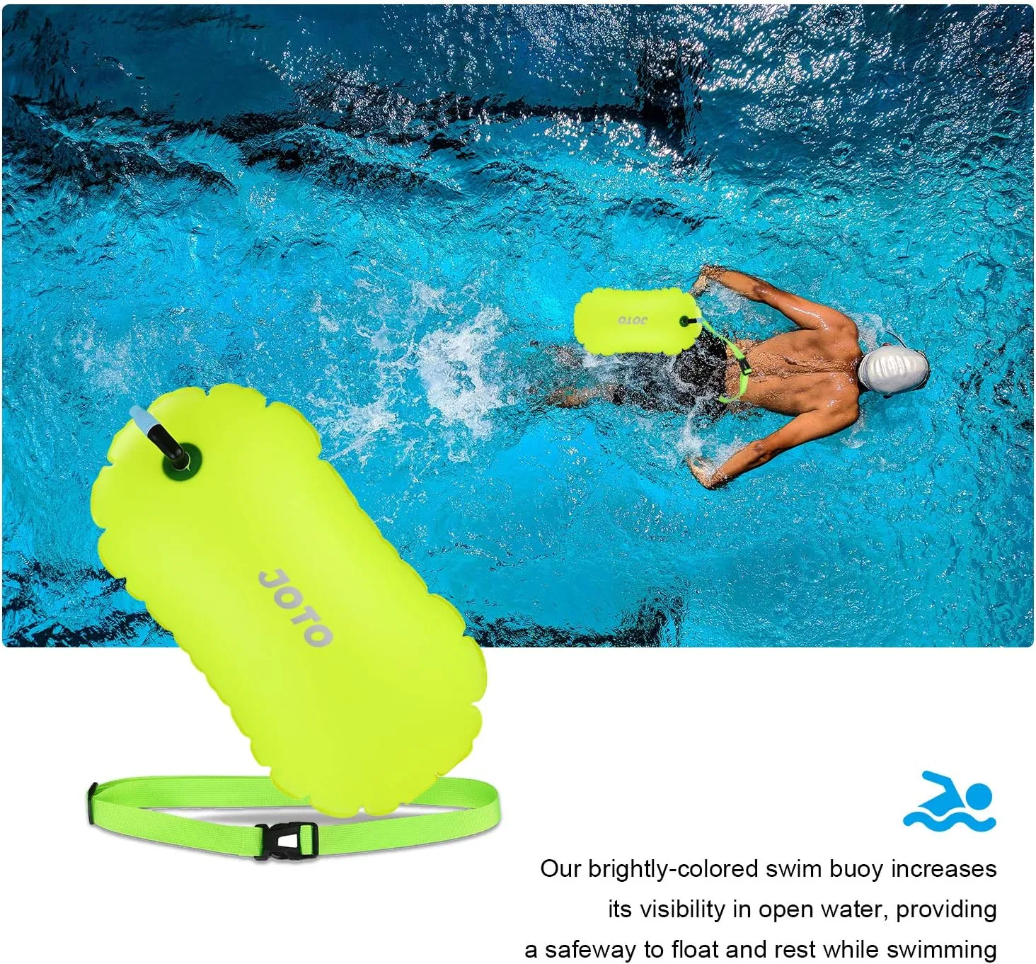 JOTO 2 Pack Swim Buoy Float for Open Water, Swimming Belt Bubble Safety Float with Adjustable Waist, Snorkeling, Swim Training, Triathletes, Kayaking