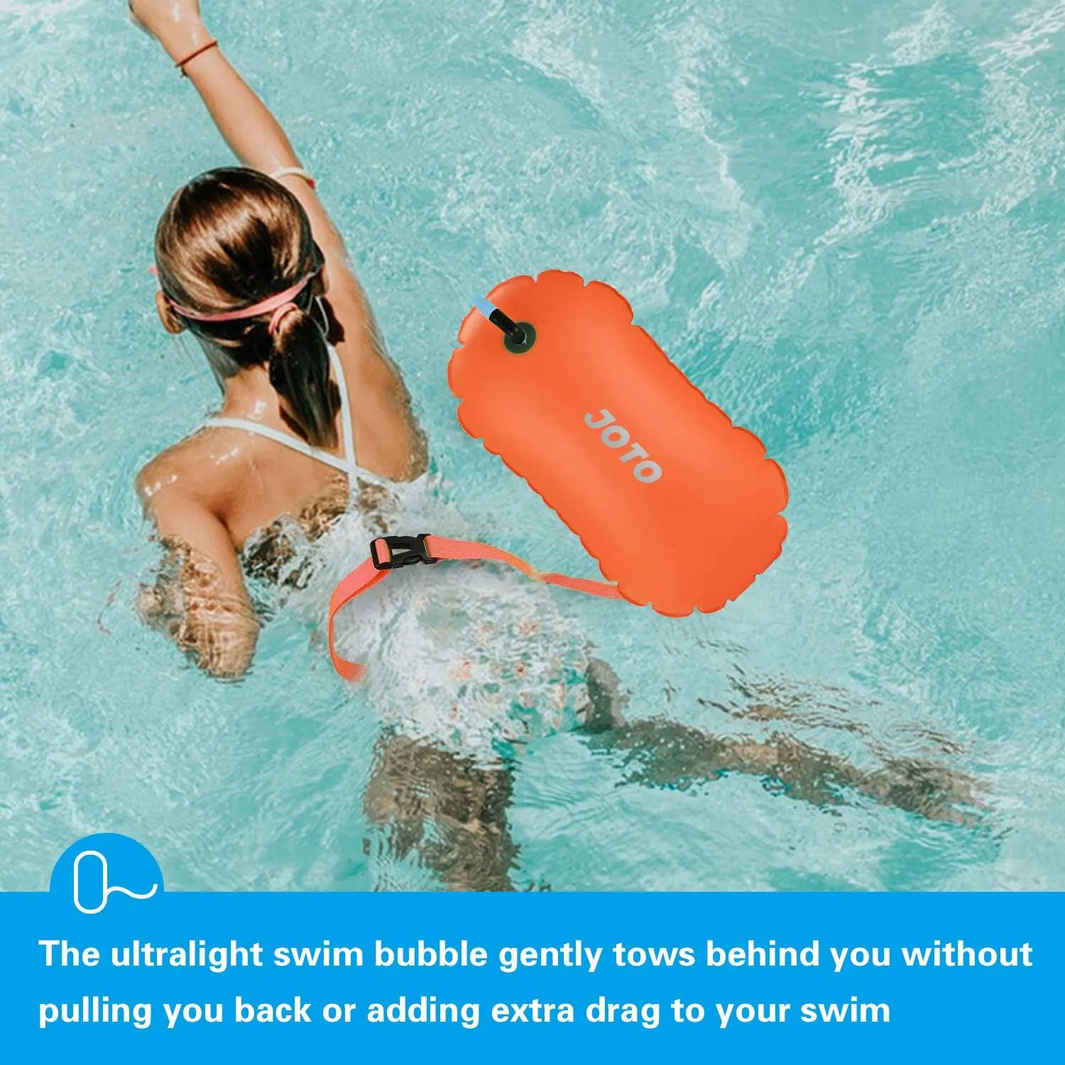 JOTO 2 Pack Swim Buoy Float for Open Water, Swimming Belt Bubble Safety Float with Adjustable Waist, Snorkeling, Swim Training, Triathletes, Kayaking