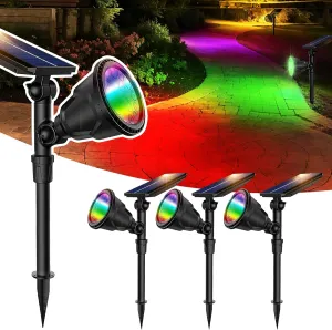 JSOT 4 Pack Solar Spot Lights Outdoor- RGB Solar Lights Outdoor Waterproof Color Changing Spotlights for House Decor, Outside Landscape Light with 9 Light Option Floodlights for Yard Driveway Tree