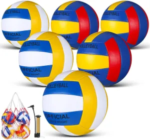 Junkin 6 Pack Volleyballs Official Size 5 Waterproof Soft Volleyball with Pump and Net Bag Outdoor Indoor Beach Gym Game Training Sport Gift for Adults