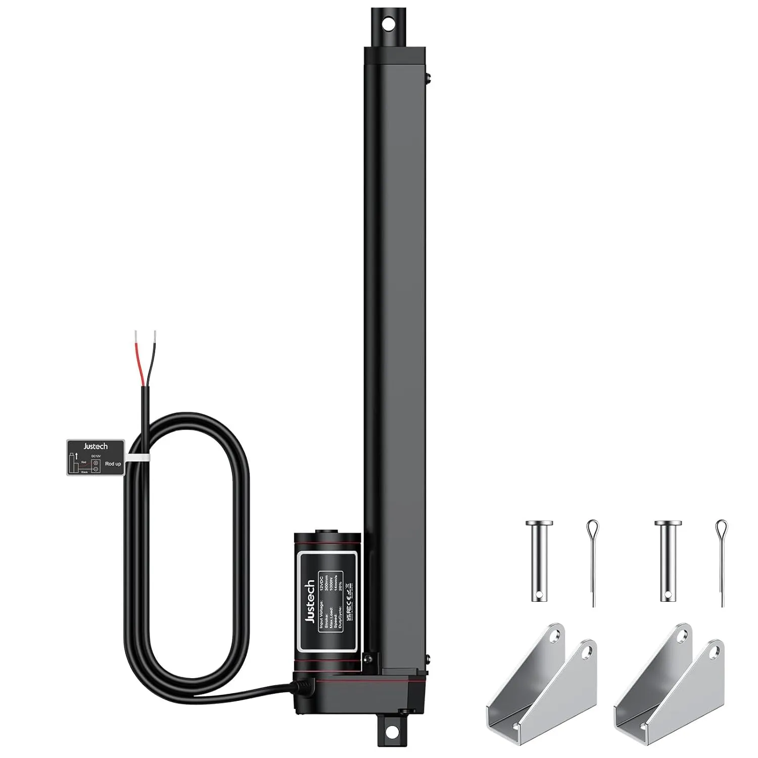 Justech 12V Heavy-Duty Linear Actuator 225 LBS/1000N-12inch/300mm Silent IP54 Electric Actuator with Brackets for Electric Windows, RV Adjustments, Solar Trackers, Industrial Machinery-Black