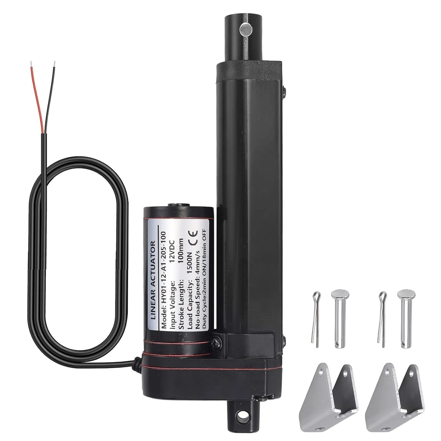 Justech 12V Heavy-Duty Linear Actuator 330LBS/1500N-4inch/100mm Silent Waterproof IP54 Electric Actuator with Mounting Bracket for Electric Windows, RV, Solar Trackers, Industrial Machinery, Black